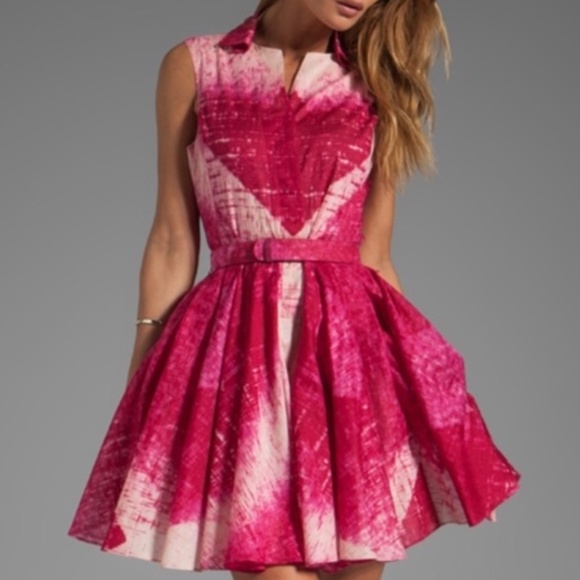Halston Heritage Dresses & Skirts - Belted Pink Pleated Retro Collared A-Line Dress